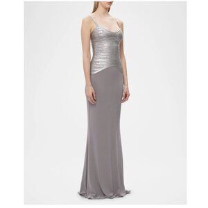 Herve Leger Violet Foil Bandage Trumpet Gown - XXS